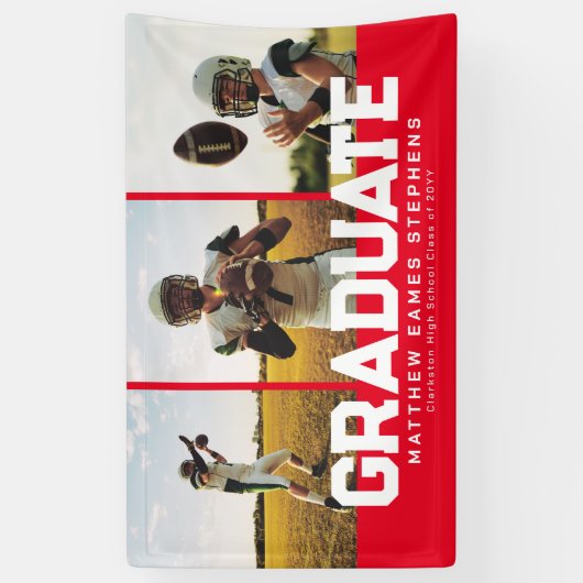 3つの写真生はっきりした成者スポーティな赤い卒業 横断幕 (縦)