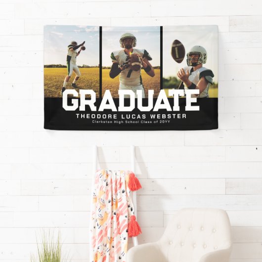 3つの写真生はっきりした成者スポーティな黒の卒業 横断幕 (インサイチュ)