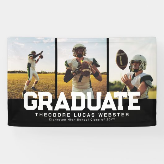 3つの写真生はっきりした成者スポーティな黒の卒業 横断幕 (横)