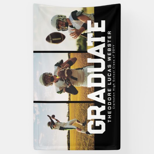 3つの写真生はっきりした成者スポーティな黒の卒業 横断幕 (縦)