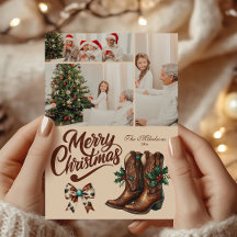 3つの写真 西部風リボンとブーツのクリスマス