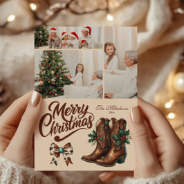 3つの写真 西部風リボンとブーツのクリスマス シーズンカード