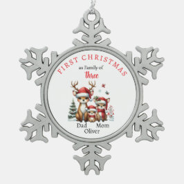 3つの初めてのクリスマス家族Keepsake写真 スノーフレークピューターオーナメント