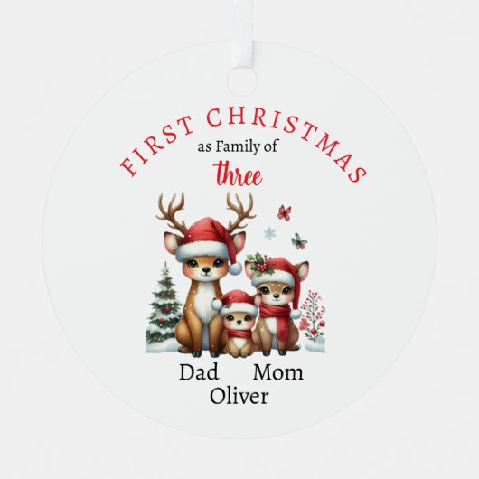 3つの初めてのクリスマス家族Keepsake写真 メタルオーナメント (正面)