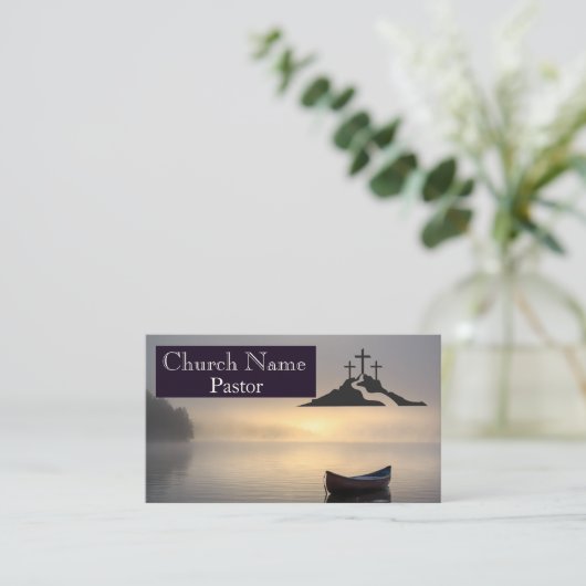 3つの十字型の空のボート日の出の教会の牧師 名刺 (スタンド正面)