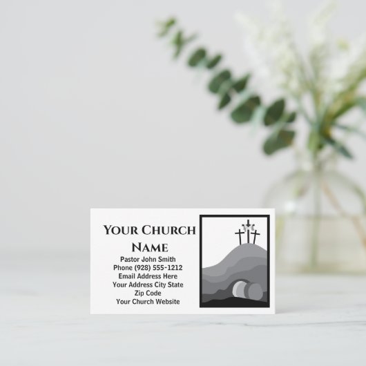 3つの十字型の空の墓白黒教会の牧師 名刺 (スタンド正面)