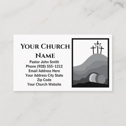 3つの十字型の空の墓白黒教会の牧師 名刺 (正面)