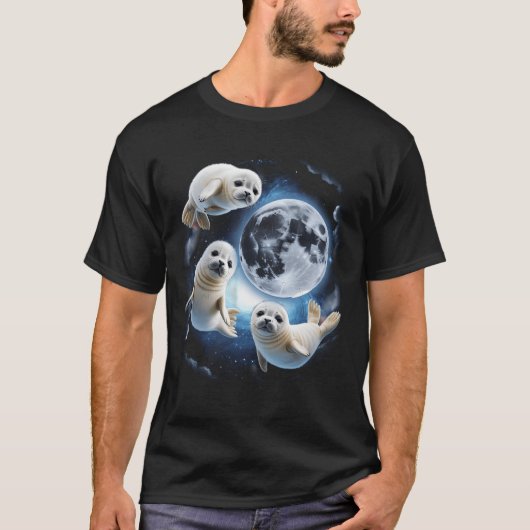 3つの可愛いベビーシールムーン3シールカーおもしろいズ風変わり Tシャツ (正面)