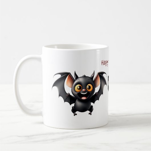 3つの可愛い飛んでいるこうもりハロウィーン コーヒーマグカップ (左)