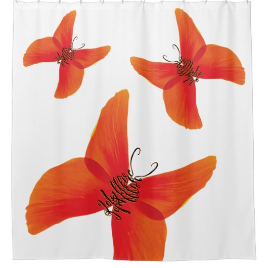 3つの名前を持つオレンジ色の赤いポピー蝶 シャワーカーテン (正面)