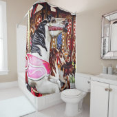 3つの回転木馬馬クローズアップ シャワーカーテン (インサイチュ)