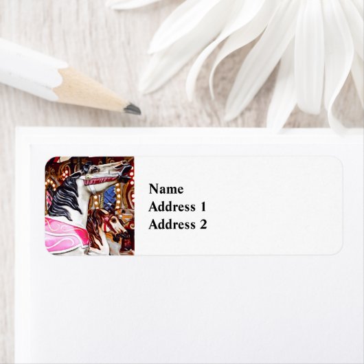 3つの回転木馬馬クローズアップ ラベル (インサイチュ)