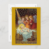 3つの天使とベビーイエス金ゴールド シーズンポストカード (正面/裏面)