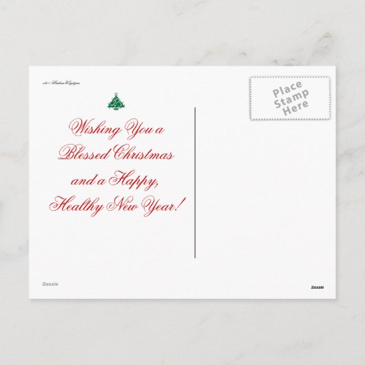 3つの天使とベビーイエス金ゴールド シーズンポストカード (裏面)