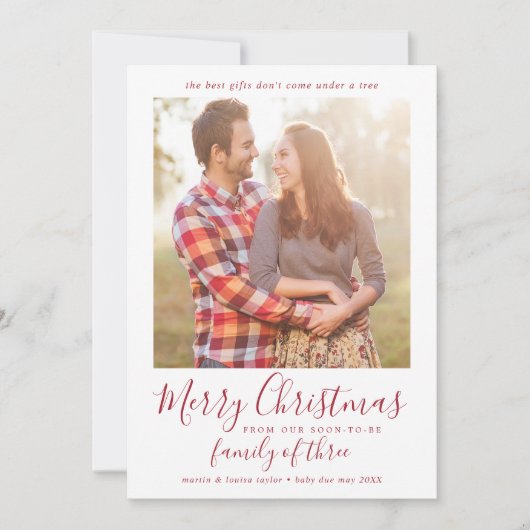 3つの妊娠写真のミニマルな赤の家族 シーズンカード (正面)