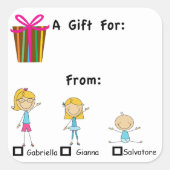 3つの子供の名前ステッカーで愛らしい贈り物ラベル スクエアシール (正面)