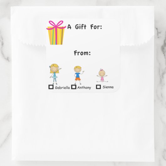 3つの子供の名前ステッカーで愛らしい贈り物ラベル スクエアシール (バッグ)