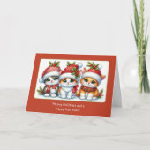 3つの小さなクリスマス猫ちゃんが座っかわいらして ノートカード (正面)