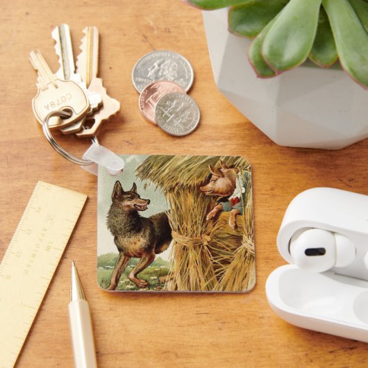 3つの小さな豚の大きな悪い狼、ヴィンテージ童話 キーホルダー (デスク)