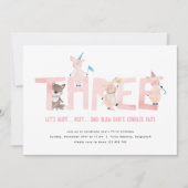 3つの小さな豚の大きな悪い狼、女の子の3番目の誕生日 招待状 (正面)