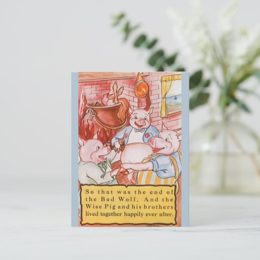 3つの小さな豚料理ウルフ、ヴィンテージ童話 ポストカード (スタンド正面)