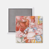 3つの小さな豚料理ウルフ、ヴィンテージ童話 マグネット (正面/裏面)