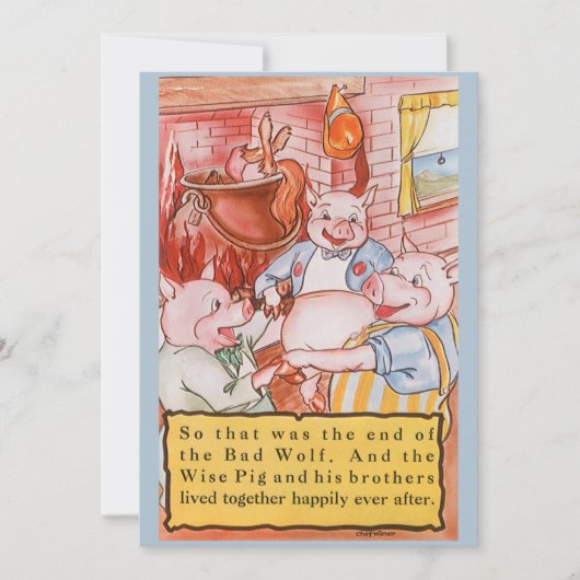 3つの小さな豚料理ウルフ、ヴィンテージ童話 招待状 (正面)