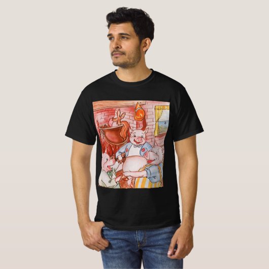 3つの小さな豚料理ウルフ、ヴィンテージ童話 Tシャツ (正面フル)