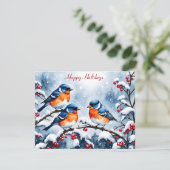 3つの小さな鳴鳥と赤い果実のクリスマス シーズンカード (スタンド正面)