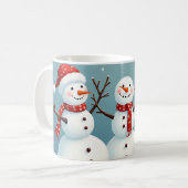 3つの幸せなクリスマス雪だるま コーヒーマグカップ (正面左)