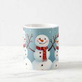 3つの幸せなクリスマス雪だるま コーヒーマグカップ (中央)