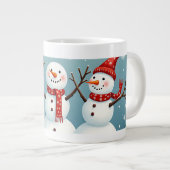 3つの幸せなクリスマス雪だるま ジャンボコーヒーマグカップ (正面右)