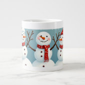 3つの幸せなクリスマス雪だるま ジャンボコーヒーマグカップ (正面)