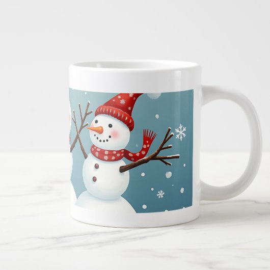 3つの幸せなクリスマス雪だるま ジャンボコーヒーマグカップ (右)