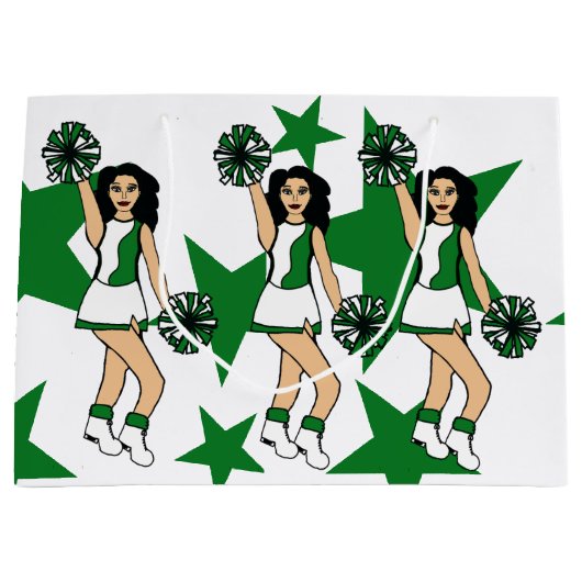 3つの応援カスタム抱き枕グリーン#2 ラージペーパーバッグ (正面)