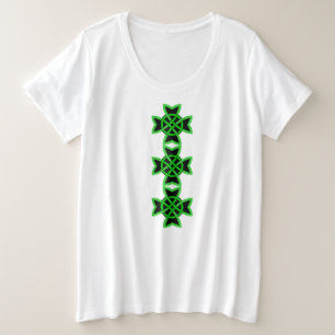 3つの抽象芸術ケルト結び目模様ブライトグリーンブラック プラスサイズTシャツ