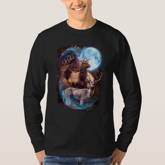 3つの月 鹿 動物 トナカイ グラフィック Tシャツ (正面)