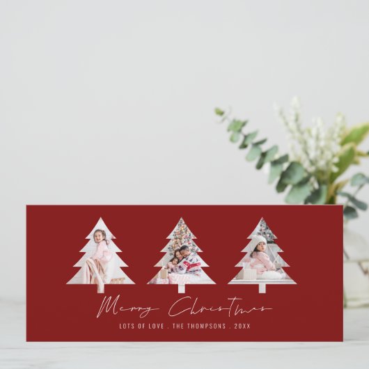 3つの木の形の写真ブルゴーニュのメリークリスマス シーズンカード (スタンド正面)