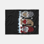 3つの格言ヒョウ水牛のプレイドクリスマス フリースブランケット (正面(横))