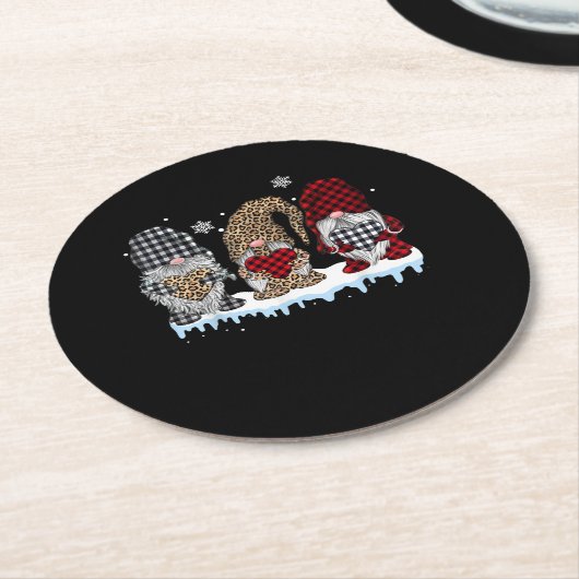 3つの格言ヒョウ水牛のプレイドクリスマス ラウンドペーパーコースター (アングル)