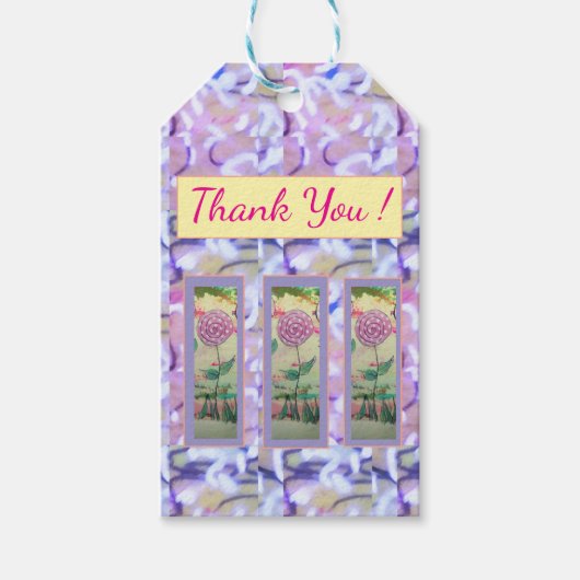 3つの棒つきキャンデーの花"ありがとう" ギフトタグ (正面)