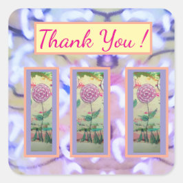 3つの棒つきキャンデーの花"ありがとう" スクエアシール