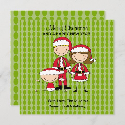 3つの棒人間たちの家族クリスマスカード シーズンカード (正面/裏面)