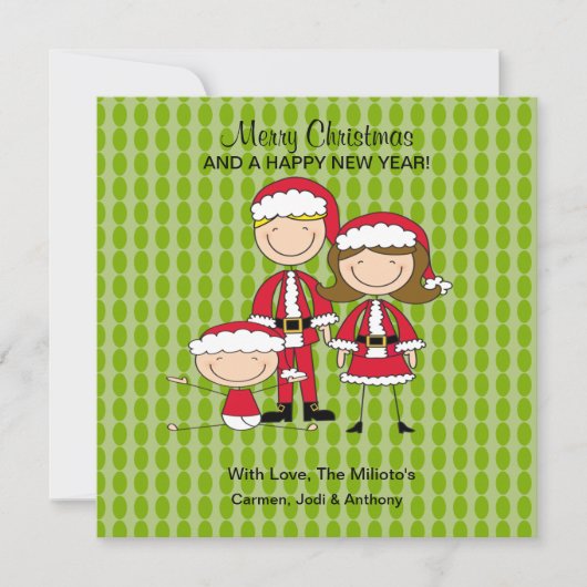 3つの棒人間たちの家族クリスマスカード シーズンカード (正面)