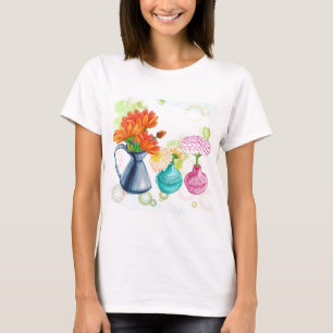 3つの植木鉢水色のスケッチ Tシャツ