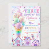 3つの楽しいアイスクリームの誕生日招待状 招待状 (正面)