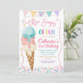 3つの楽しいスコップ 3歳の誕生日 アイスクリームパーティー 招待状 (スタンド正面)