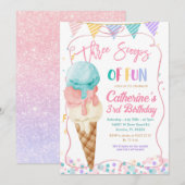 3つの楽しいスコップ 3歳の誕生日 アイスクリームパーティー 招待状 (正面/裏面)