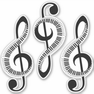 3つの様式化された高音クレフ、 音符記号と鍵 シール