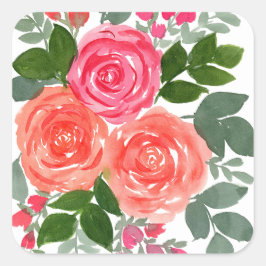 3つの水彩バラ スクエアシール